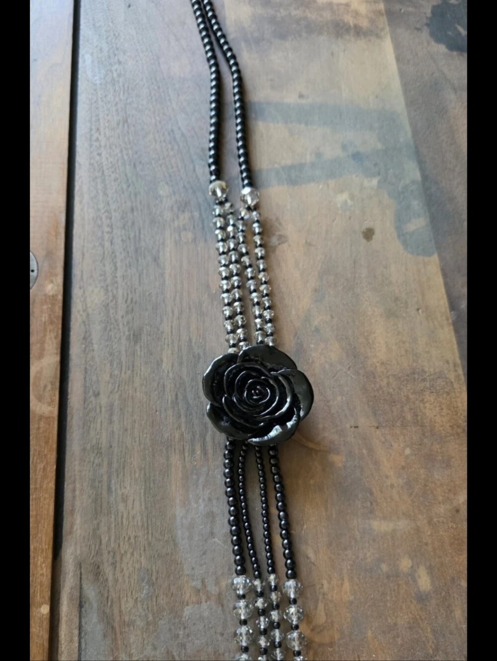Gothic Black Rose Tassel Statement Necklace Beaded Costume Jewelry Romantic